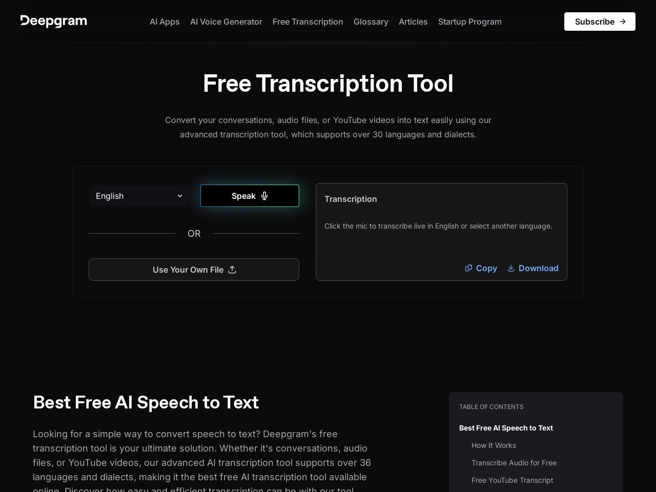 Free Transcription Tool Deepgram